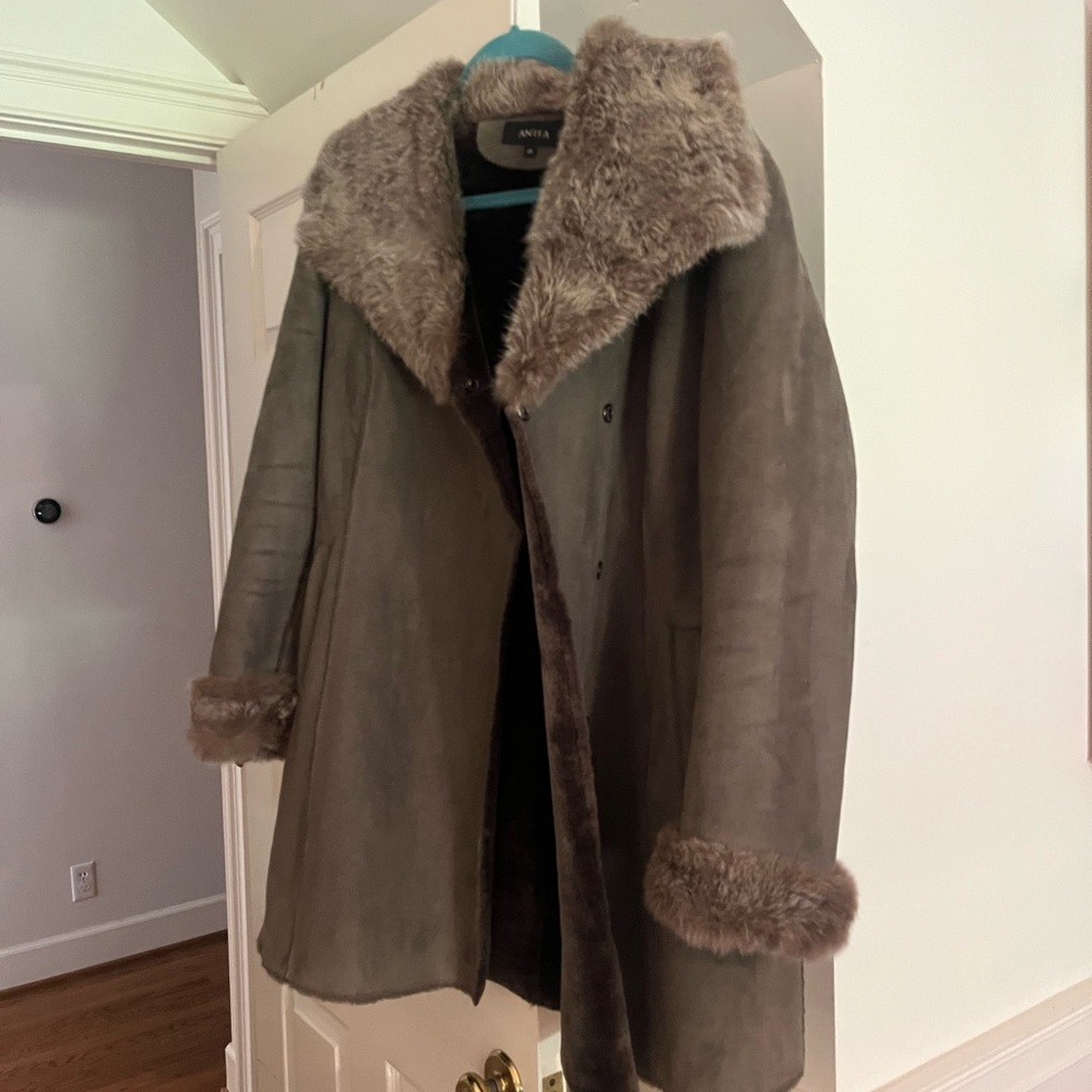 Antea Brown Faux Fur Trim Coat